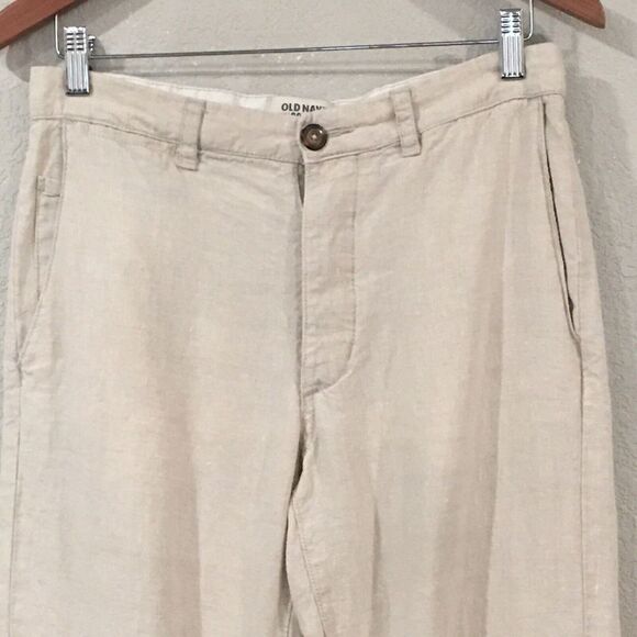 Old Navy Men 30x30 Pants Cream Chino Tapere Button Fly 100% Linen Coastal Preppy - Picture 2 of 16